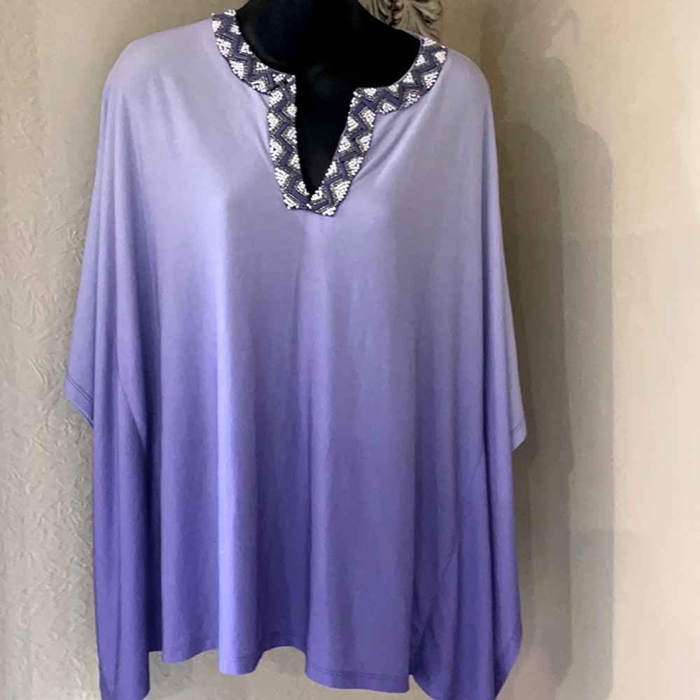 JONES NY Lilac Embellished Top Poncho Sleeve